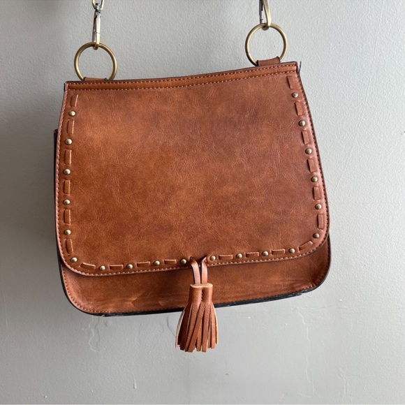 Jenn & CO Bailey Brown Vegan Leather Crossbody Bag Leopard Print Strap - Picture 3 of 11